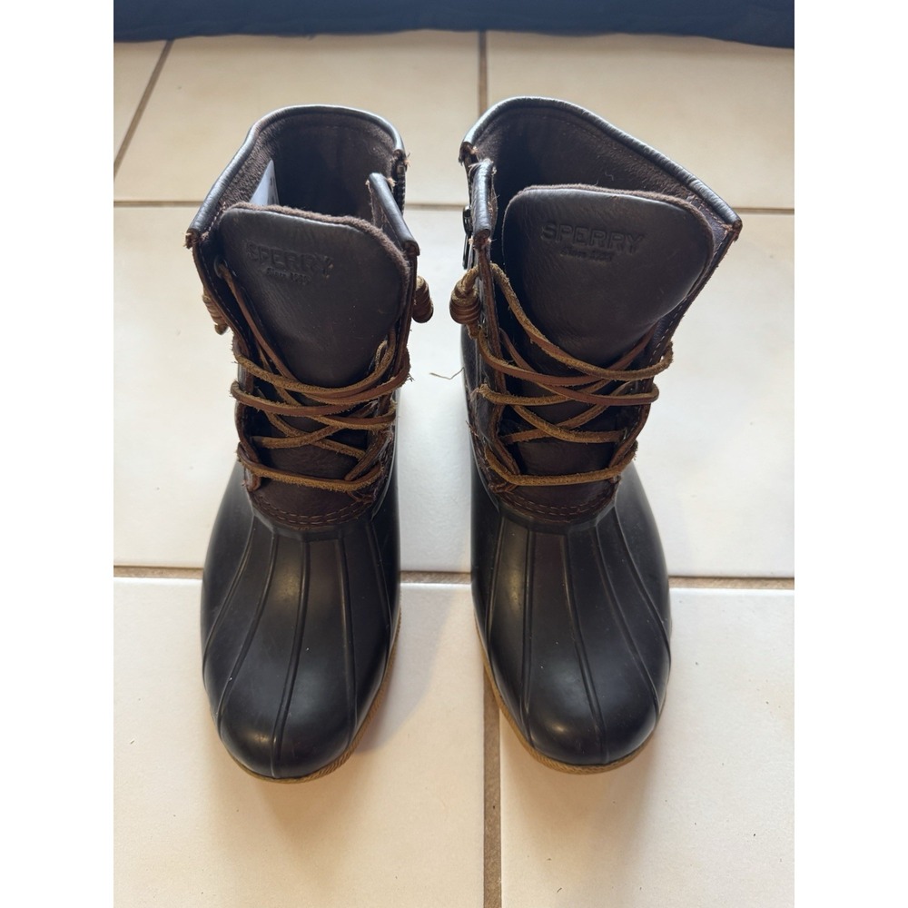 Sperry Saltwater Duck Boots Womens Size 9 M Dark Brown Waterproof Side Zip